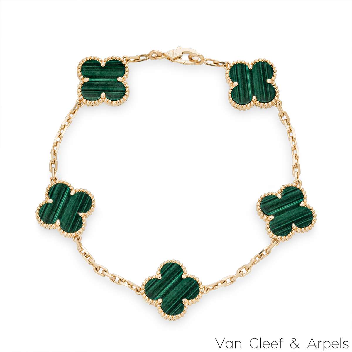 Van Cleef & Arpels Malachite Vintage Alhambra 5 Motif Bracelet VCARL80900